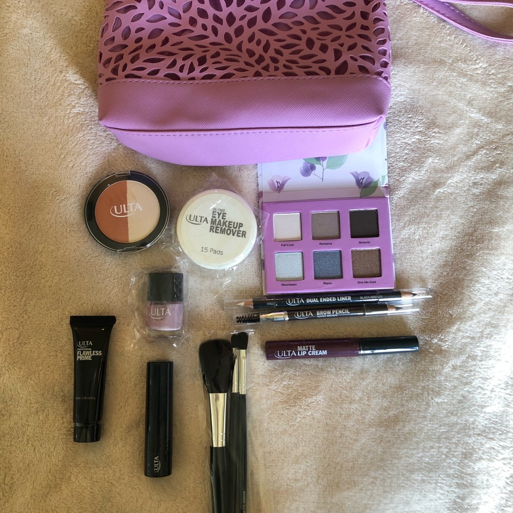 Ulta cosmetics bag with makeup samples